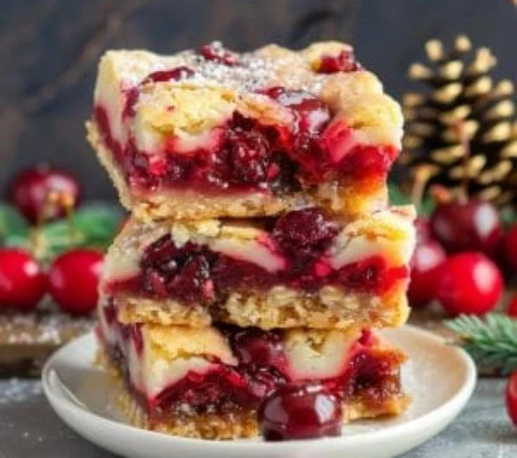 Festive Christmas Cherry Bars with cherries and a buttery crust