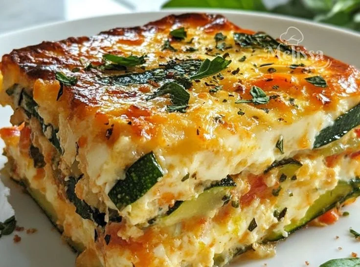 Delicious Cottage Cheese and Veggie Bake served in a rustic dish