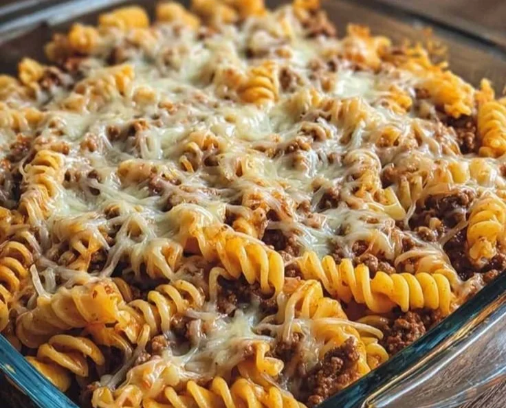Cottage Cheese Protein Pasta Bake with Ground Beef fresh out of the oven