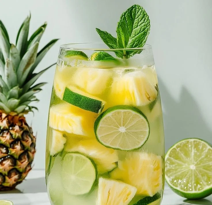 Refreshing Crisp Pineapple Infused Water in a glass with pineapple slices