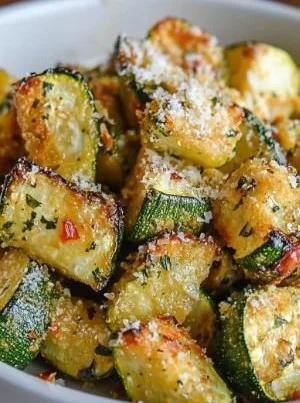 Crispy Air Fryer Zucchini Parmesan garnished with herbs and served on a plate