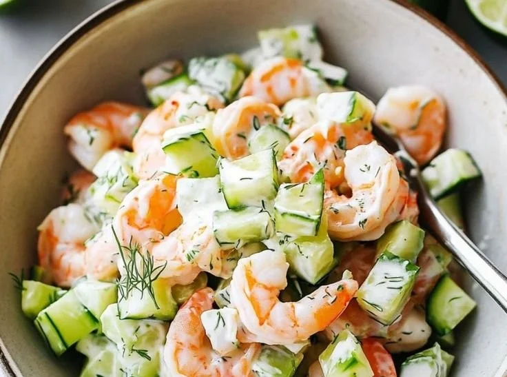 Cucumber Shrimp Salad with fresh vegetables and herbs