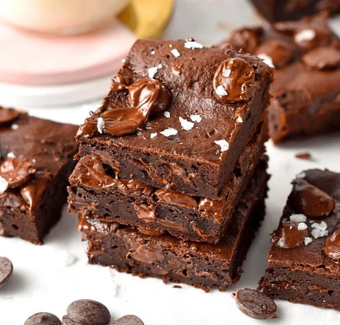 Delicious and healthy Greek Yogurt Brownies on a plate