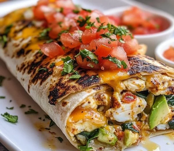 Delicious high-protein breakfast burrito loaded with fresh ingredients