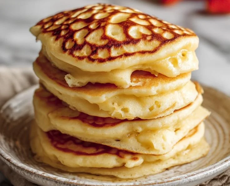 High-protein fluffy pancakes topped with fresh berries and syrup