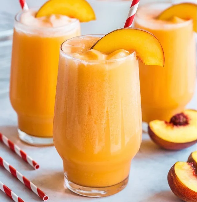 Delicious homemade peach slurpees in a glass