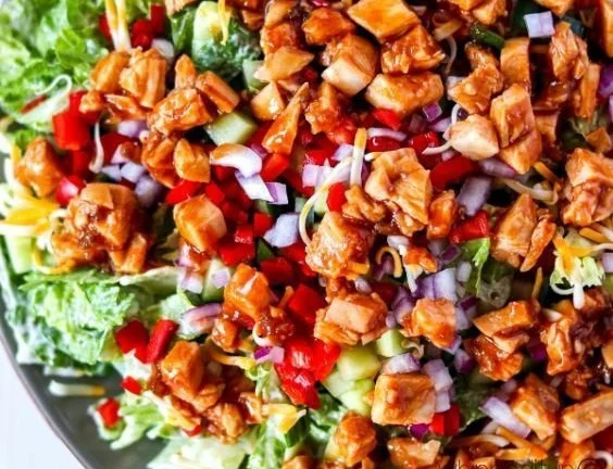 Honey Hot Chicken Salad with fresh ingredients and spicy-sweet dressing