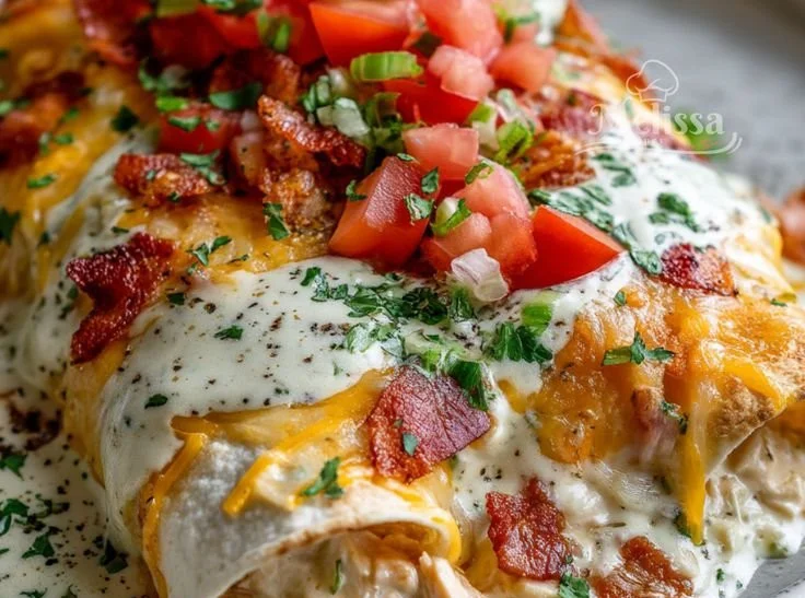 Delicious Jalapeño Popper Cheesy Chicken Enchiladas topped with creamy sauce and jalapeños.