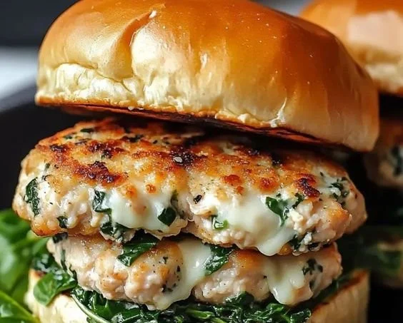 Delicious juicy chicken burgers on a grill ready to be served