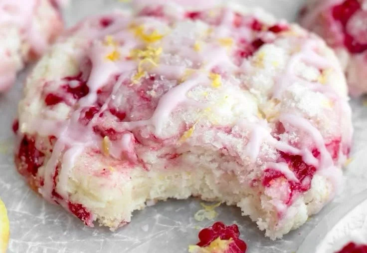 Freshly baked Lemon Raspberry Cookies with a citrusy and fruity flavor