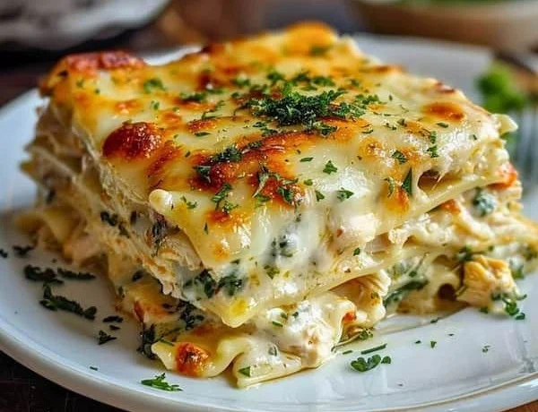 Delicious homemade Mushroom Lasagna with layers of mushrooms and cheese