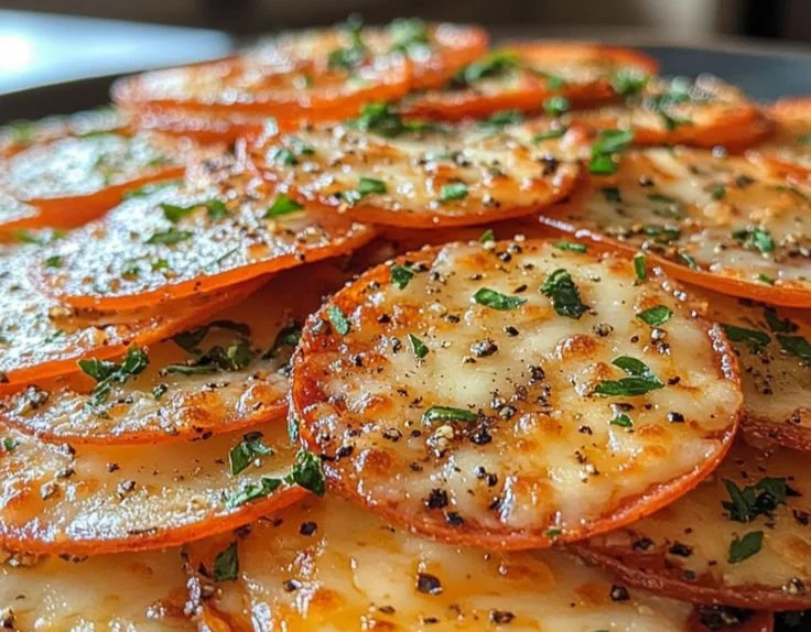Homemade Pepperoni Cheese Crisps served on a plate.
