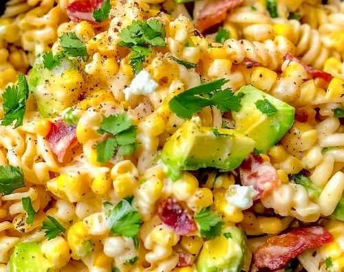 Delicious Mexican street corn pasta salad served in a bowl