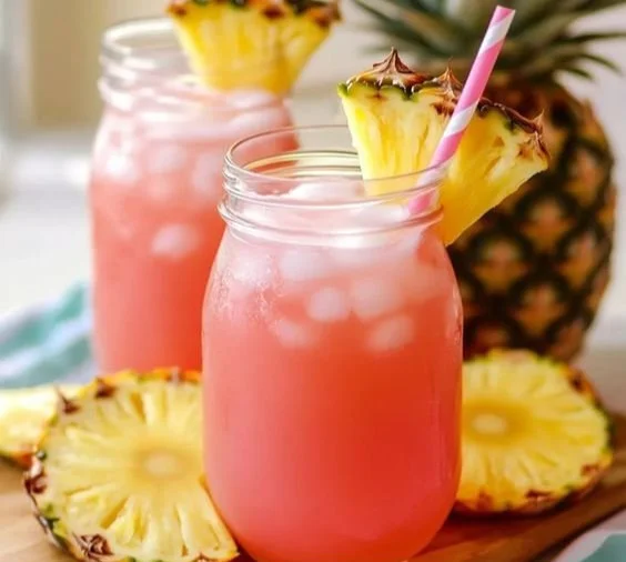 A refreshing glass of Pineapple Pink Lemonade served at a summer party.