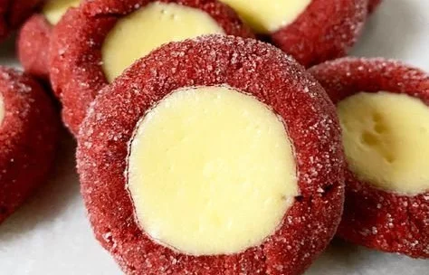 Delicious red velvet treat topped with cream cheese frosting