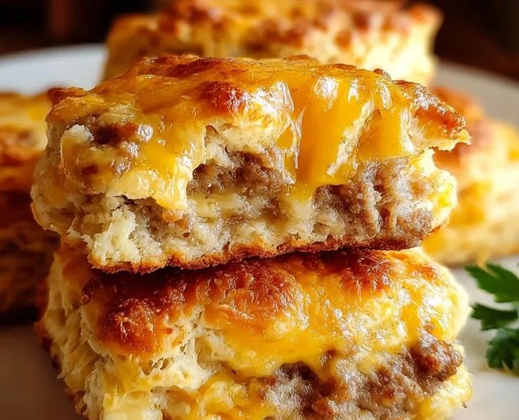 Delicious Sausage Cheese Butter Biscuits perfect for breakfast or snack time.