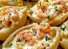 Delicious seafood stuffed shells filled with shrimp and creamy cheese