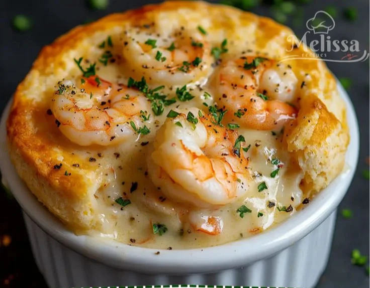 Shrimp and Lobster Cheddar Bay Biscuit Pot Pie, a delicious seafood twist on classic pot pie
