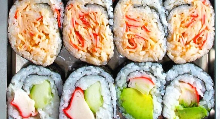 Delicious Spicy Crab Roll (Kani Maki) sushi served on a plate