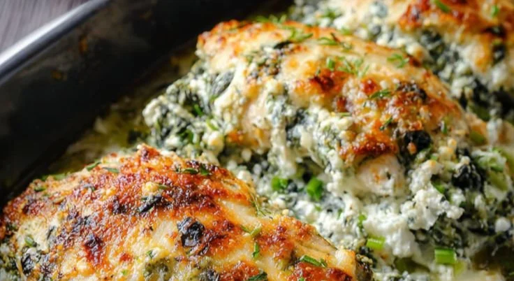 Delicious Spinach and Feta Baked Chicken served on a plate