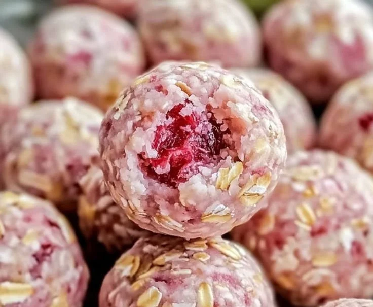 Strawberry cheesecake protein balls, a healthy and tasty snack option.