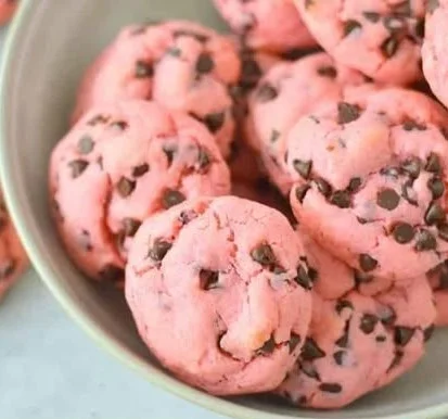 Strawberry Chocolate Chip Cookies made with cake mix