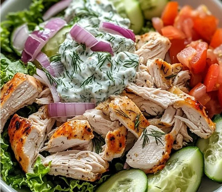 Delicious Tzatziki Chicken Salad with fresh ingredients and yogurt sauce