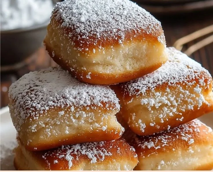 Freshly made Vanilla French Beignets sprinkled with powdered sugar