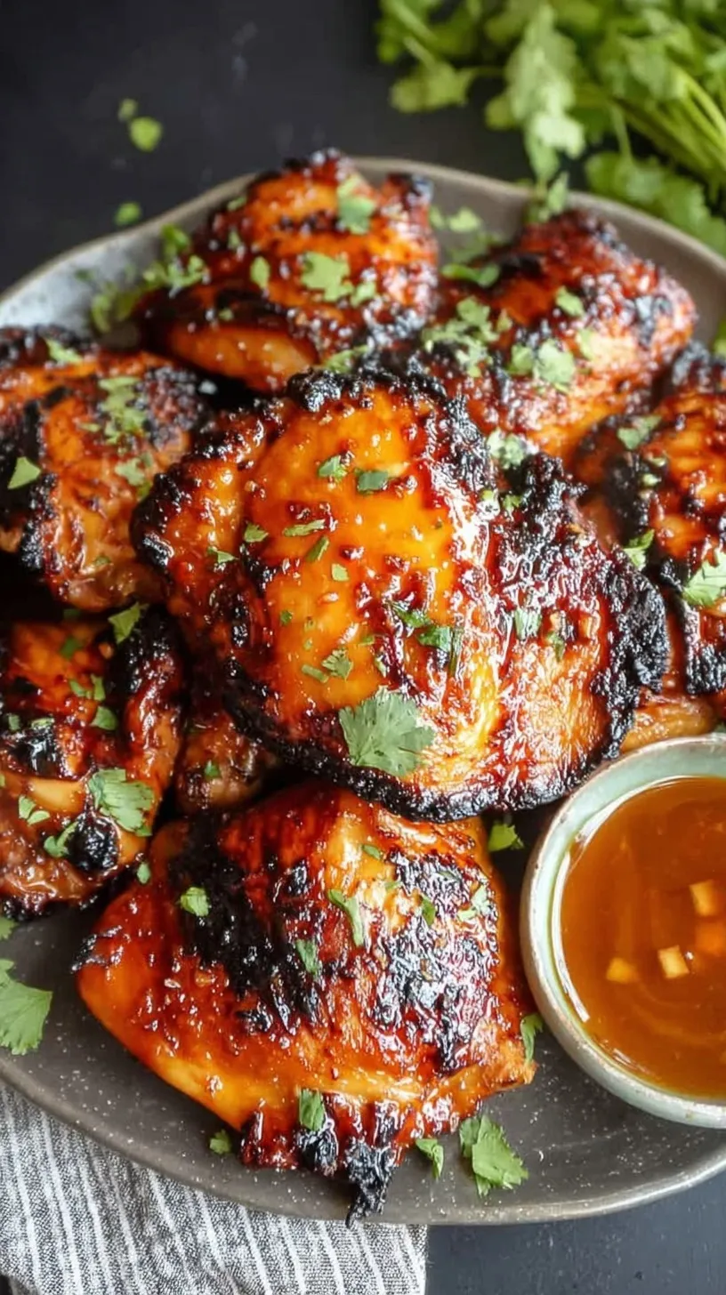 Golden brown cubes of air fried chicken coated in a shiny honey garlic glaze with sesame seeds