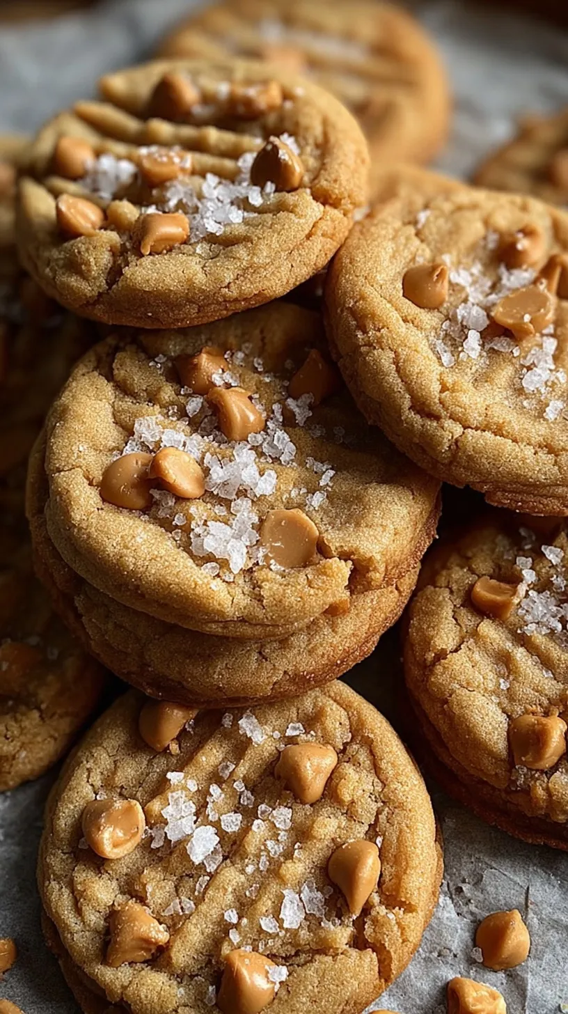 A pile of golden brown peanut butter chip cookies on a cooling rack with visible melting chips.