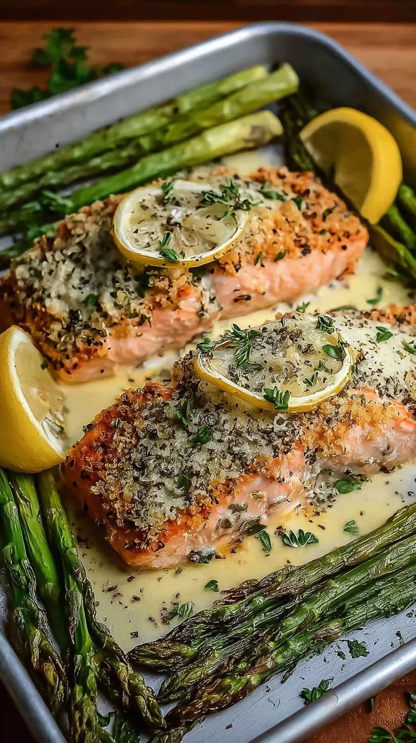 A close-up of a baked salmon fillet topped with creamy Boursin cheese and a golden brown panko breadcrumb crust, garnished with fresh parsley.