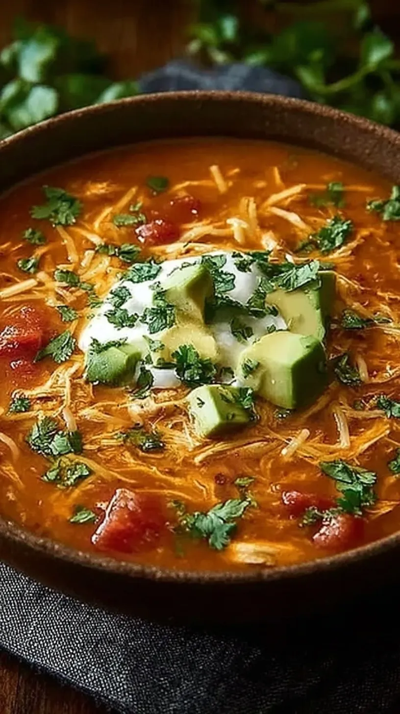 A bowl of creamy chicken enchilada soup topped with cheese and cilantro