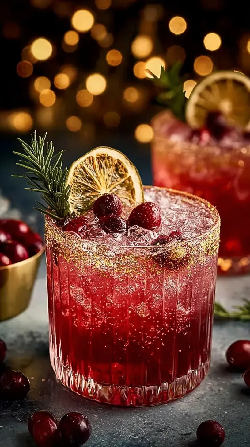 A festive Spiced Christmas Gin & Tonic in a glass with rosemary, star anise, and cranberries.