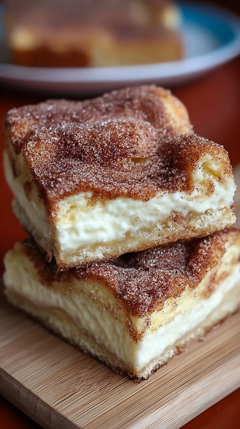Golden brown Churro Cheesecake Bars with a sparkling cinnamon sugar topping on a white platter