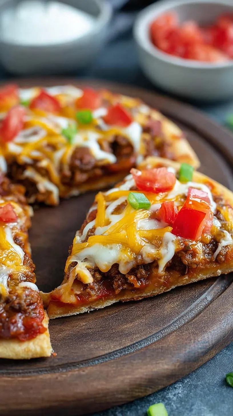 Two golden brown Mexican pizzas stacked with melted cheese, diced tomatoes, and green onions on a baking sheet.