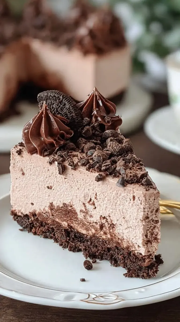 A multi-layered chocolate ice cream cake with a glossy dark chocolate ganache finish on a serving platter.