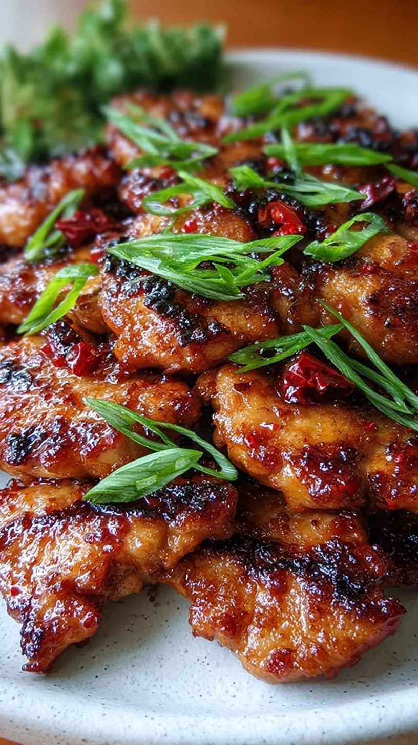 Sizzling easy chicken bulgogi in a pan with green onions and sesame seeds