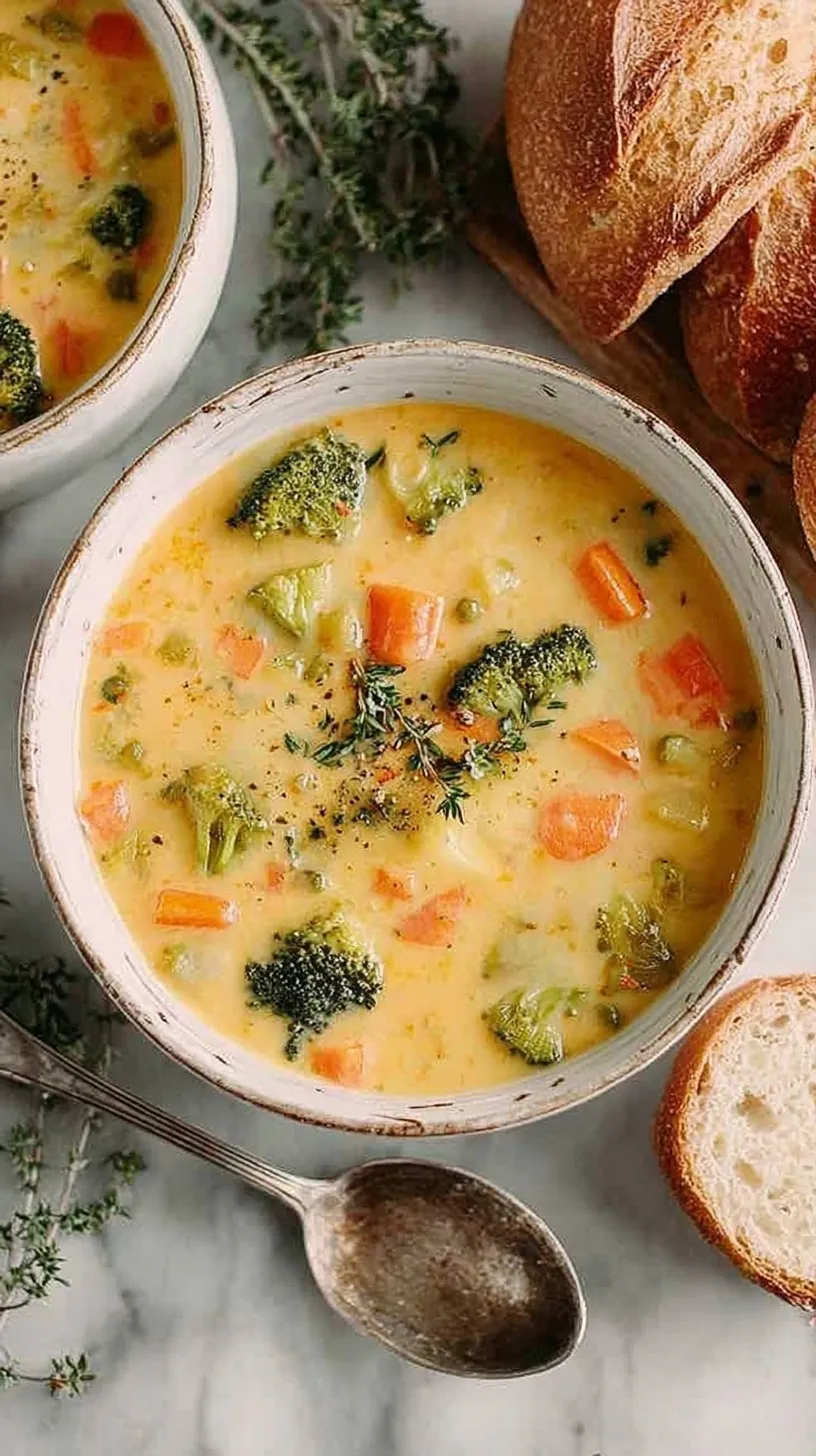 A white bowl filled with smooth, golden vegetable soup topped with fresh herbs and a swirl of cream.