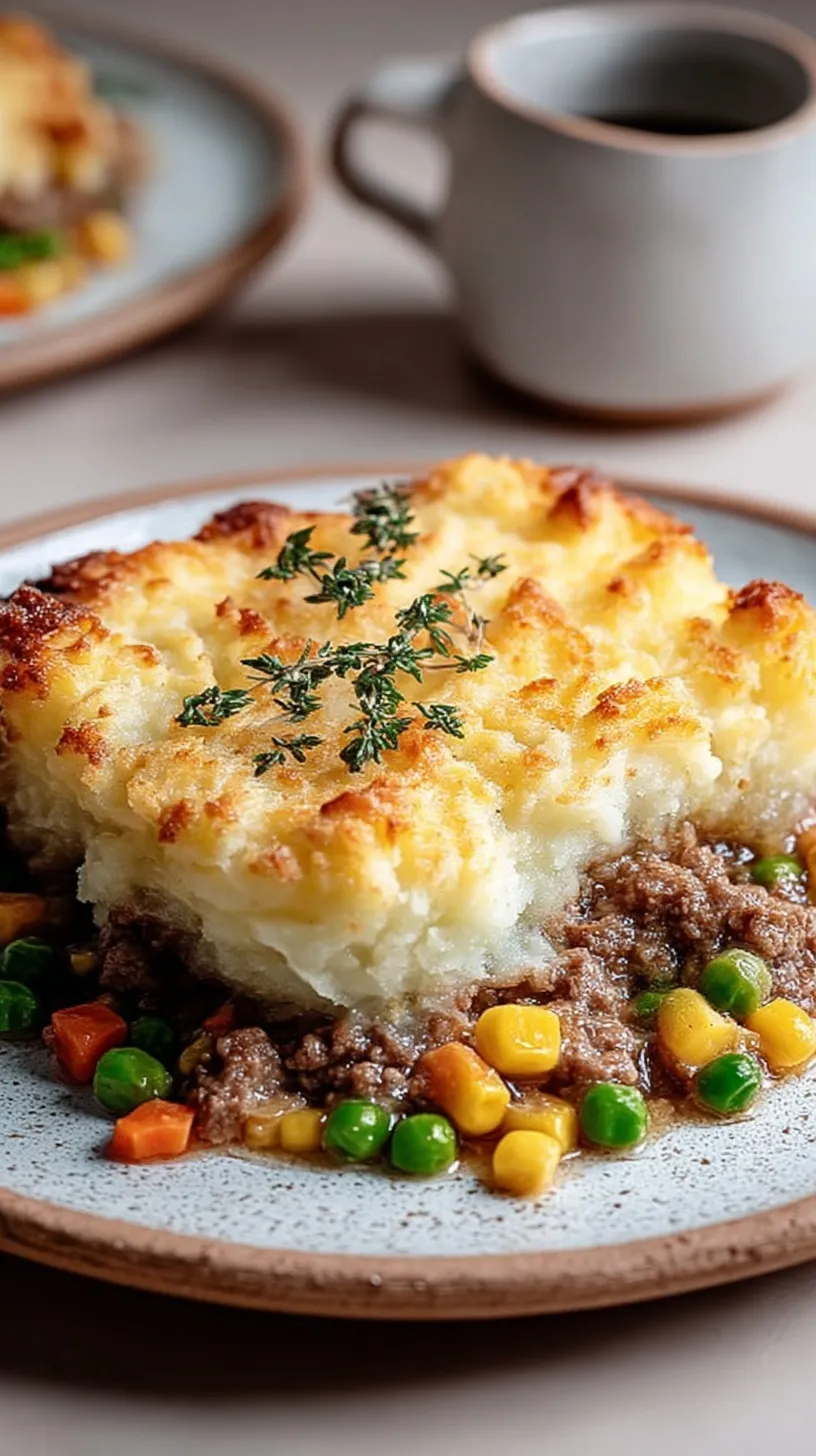 Golden brown Easy Shepherd's Pie in a cast iron skillet with melted cheddar cheese on top