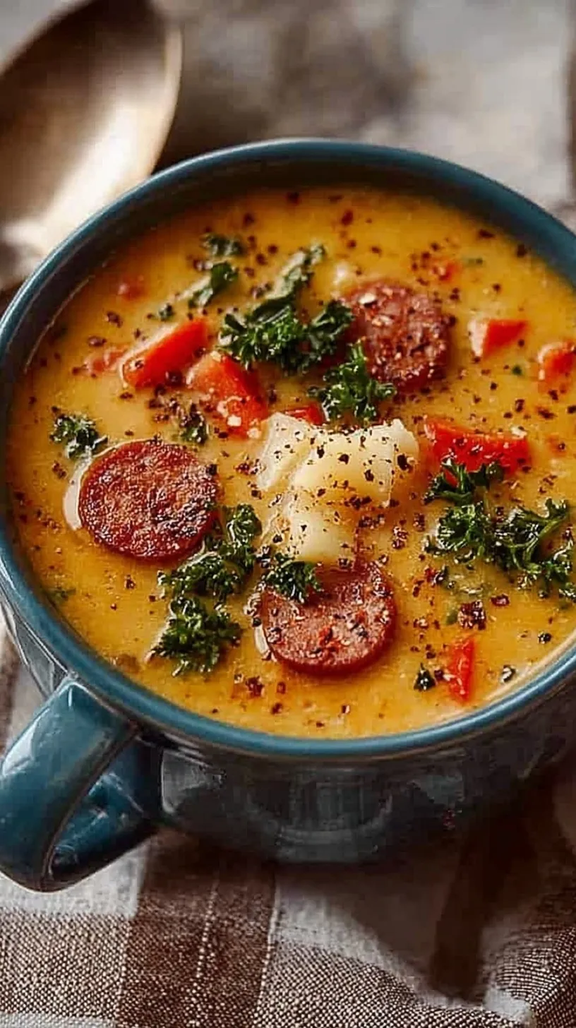 A bowl of creamy Cajun potato soup topped with green onions in a cozy kitchen setting.