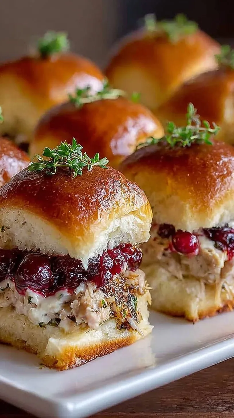 Golden brown turkey cranberry sliders on a baking sheet with melted cheese and poppy seeds