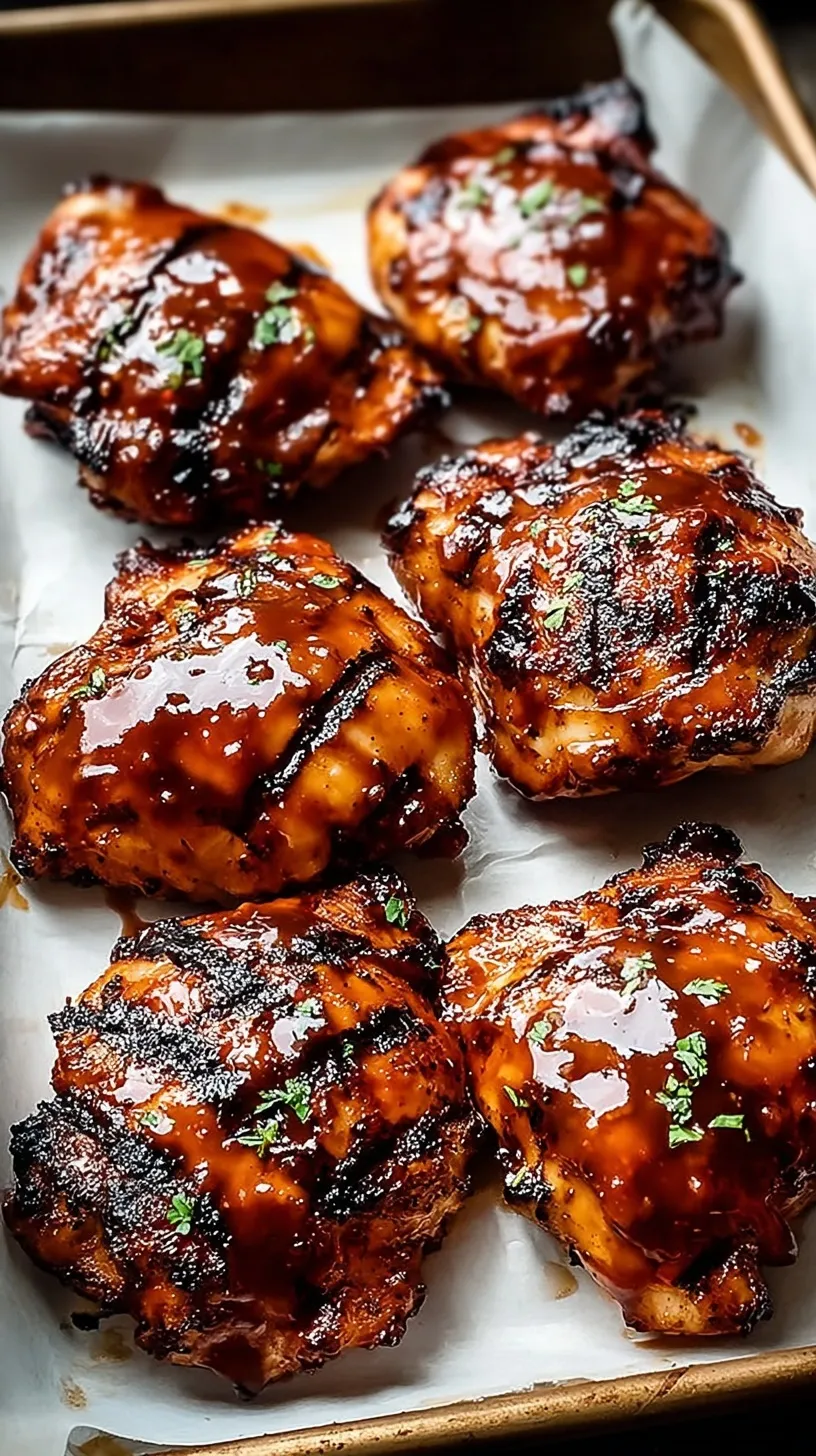 Golden brown grilled BBQ chicken thighs and drumsticks on a platter