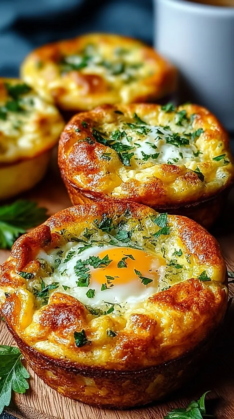 A plate of golden brown fluffy egg muffins with green spinach and melted cheese.