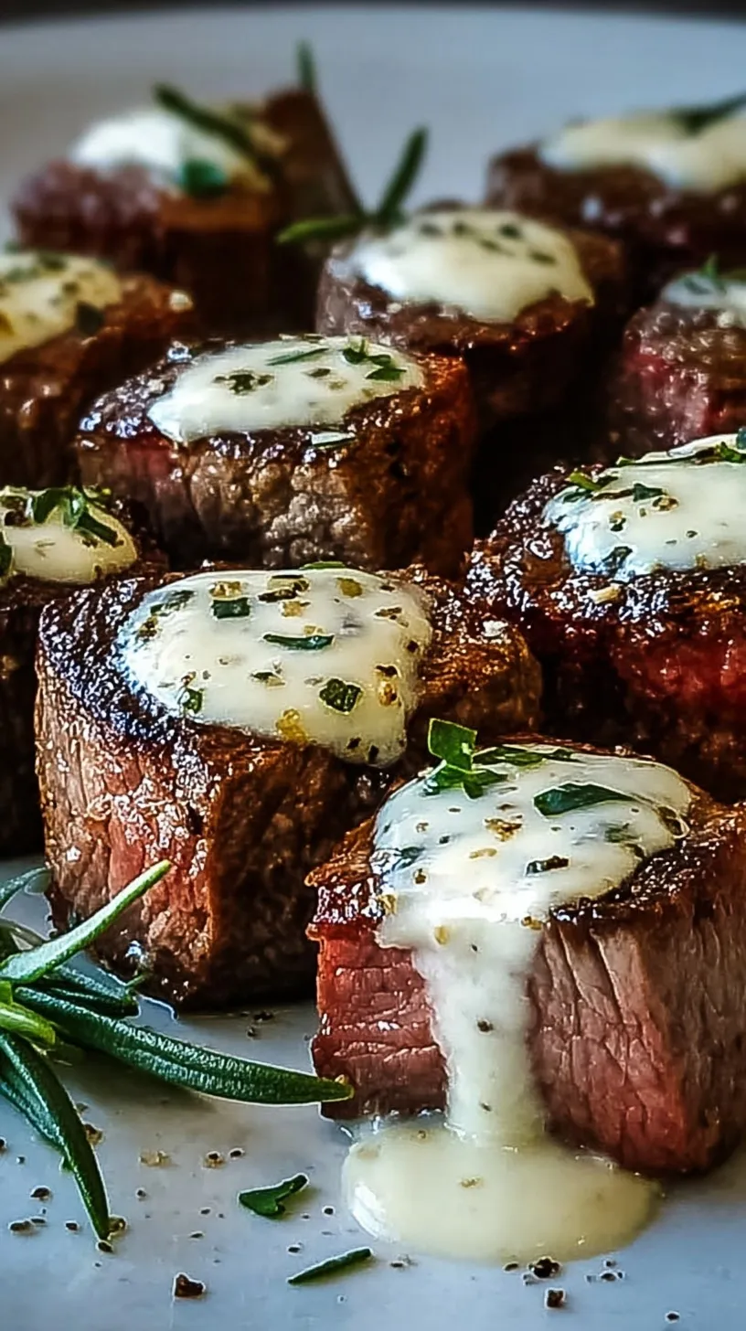 Pan-seared garlic butter steak bites in a creamy white parmesan sauce with fresh parsley