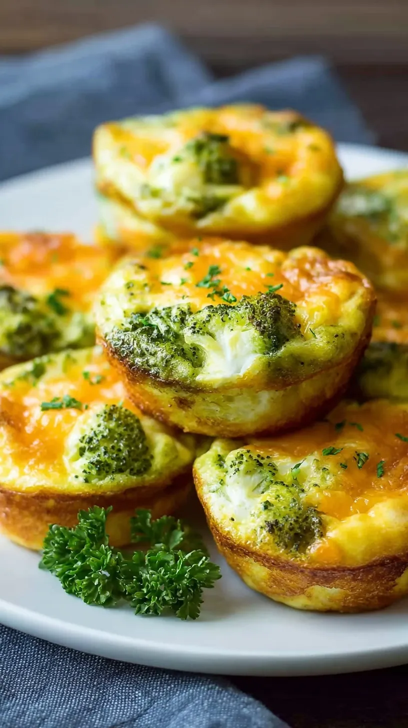 Golden brown broccoli cheddar egg bites in a muffin tin