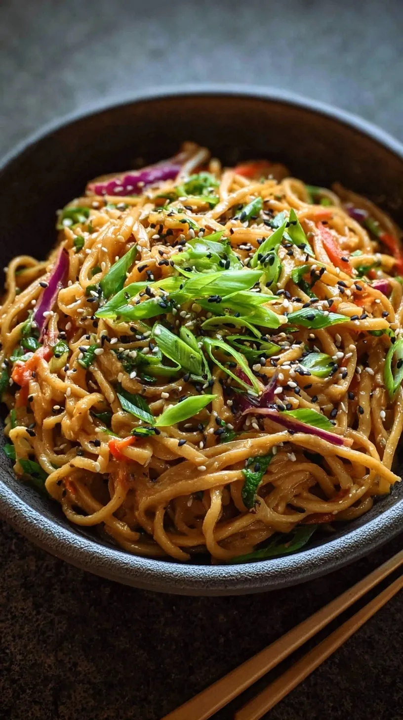 A bowl of chilled chickpea noodles with shredded chicken and peanut sauce
