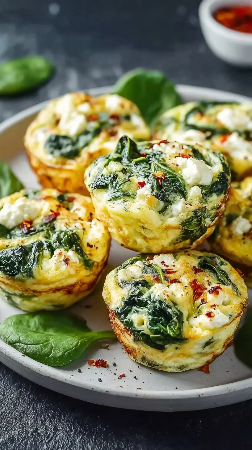 Fluffy high protein egg bites with green spinach and melted cheese in a silicone muffin pan