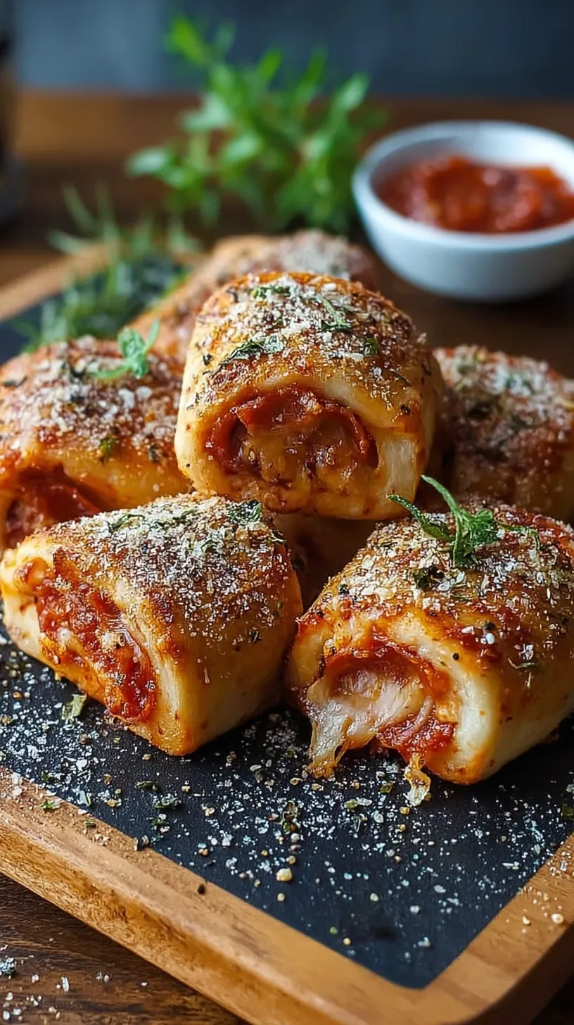 Golden brown high protein pizza rolls filled with melted mozzarella and turkey pepperoni on a baking sheet.