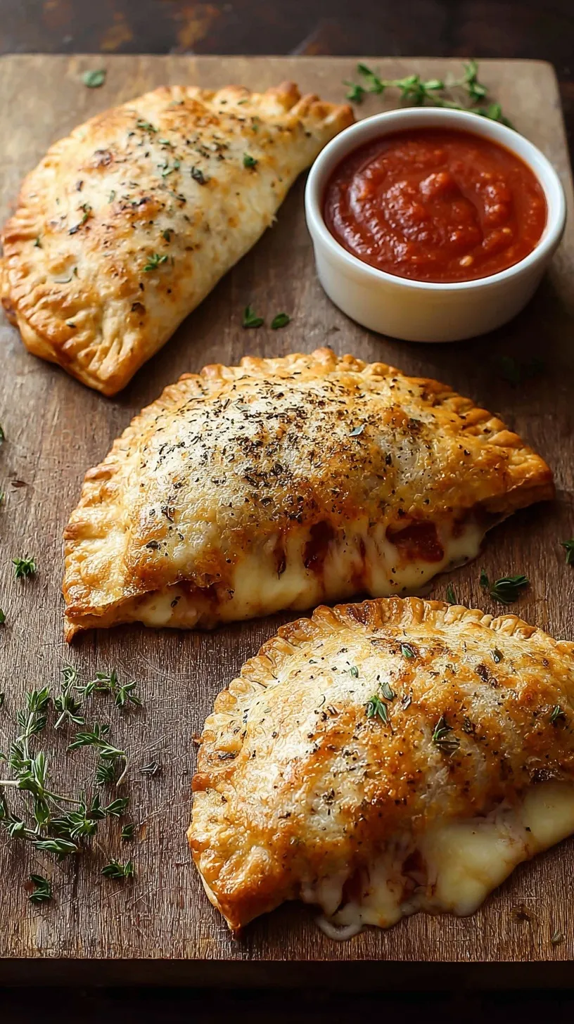Golden brown homemade pizza hot pockets on a baking sheet.
