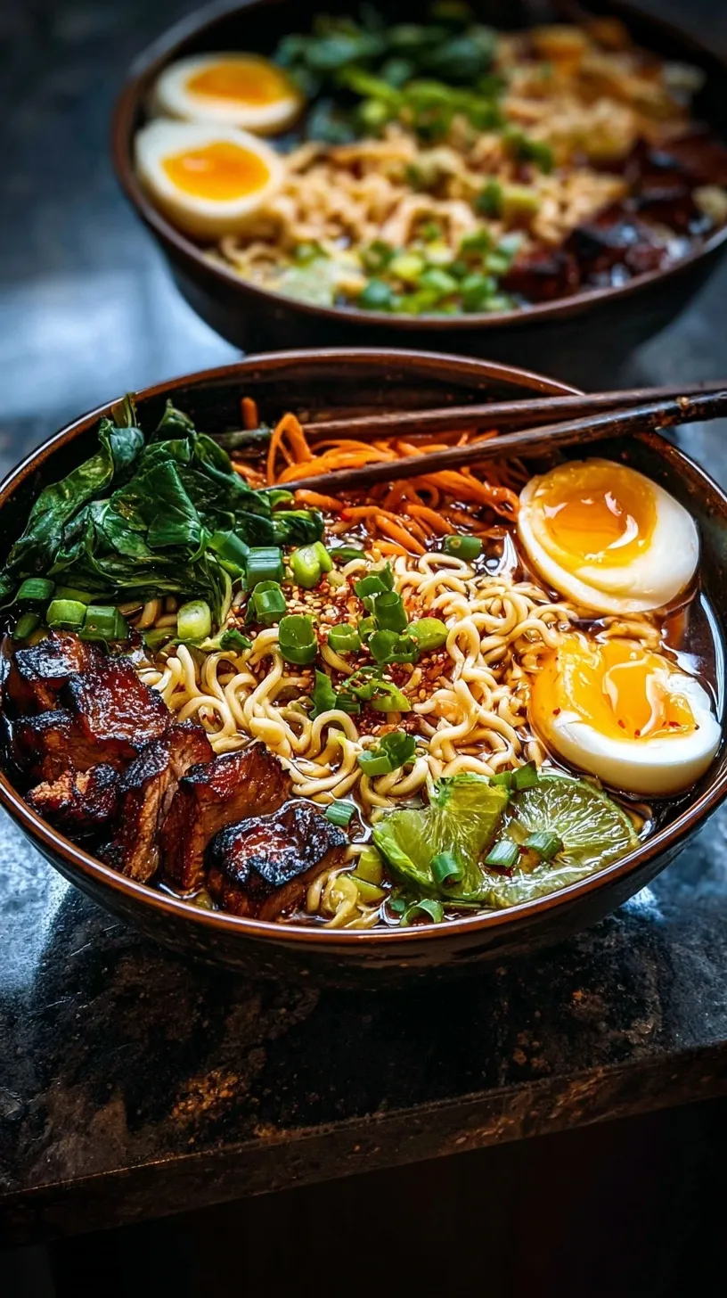 A steaming bowl of high protein ramen with sliced chicken, a soft-boiled egg, and fresh bok choy.